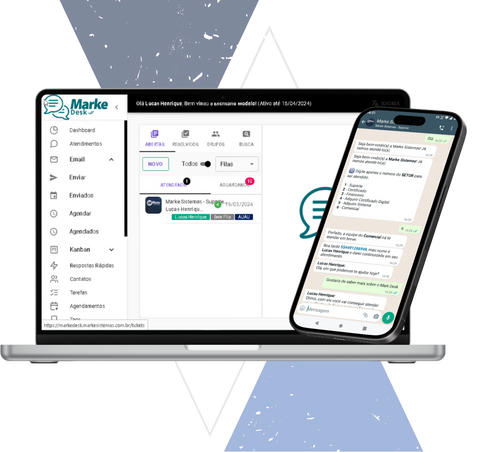 Interface do Markedesk com automação e organização no WhatsApp