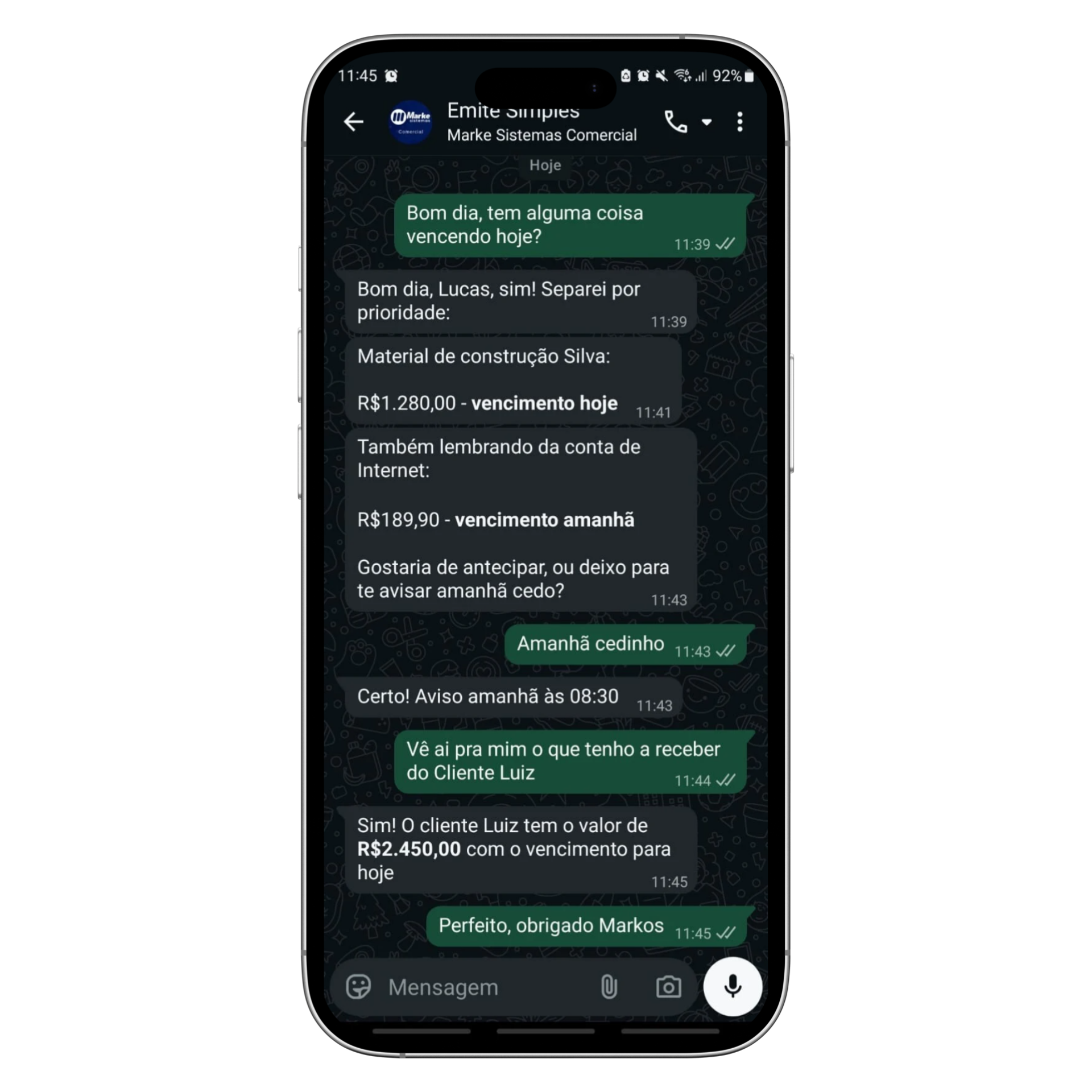 Mockup do Emite Simples com emissão de NFS-e pelo WhatsApp